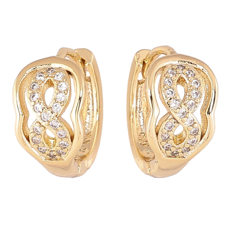 Серьги Xuping Позолота 14K колечки Узор восьмерки с цирконием фото №1 Серьги Xuping Позолота 14K колечки Узор восьмерки с цирконием фото №1