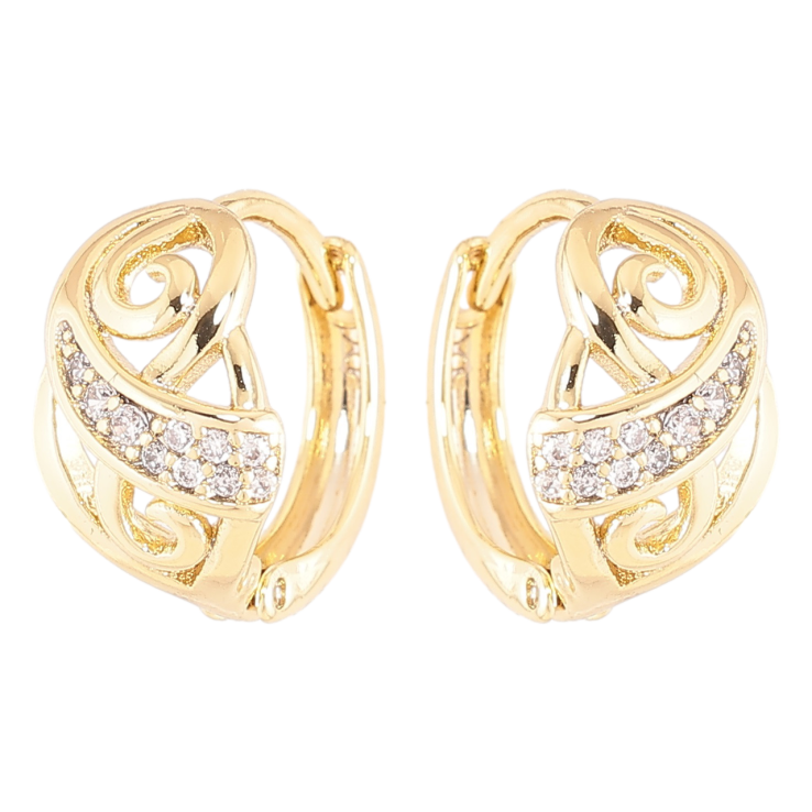 Сережки Xuping Позолота 14K колечка «Вензельний візерунок з цирконієм» фото №4