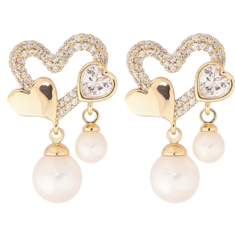 Сережки Xuping Позолота 14K пусети «Сердечка з перлинними підвісками»» фото №1 Сережки Xuping Позолота 14K пусети «Сердечка з перлинними підвісками»» фото №1