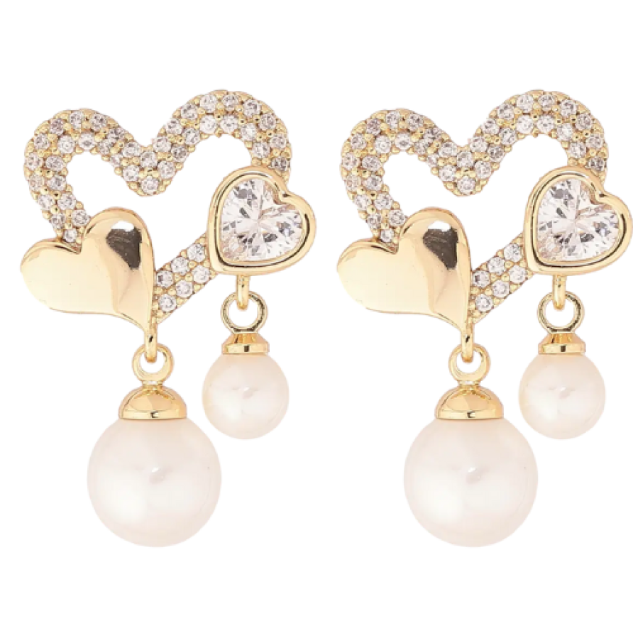 Сережки Xuping Позолота 14K пусети «Сердечка з перлинними підвісками»» фото №1 Сережки Xuping Позолота 14K пусети «Сердечка з перлинними підвісками»» фото №1