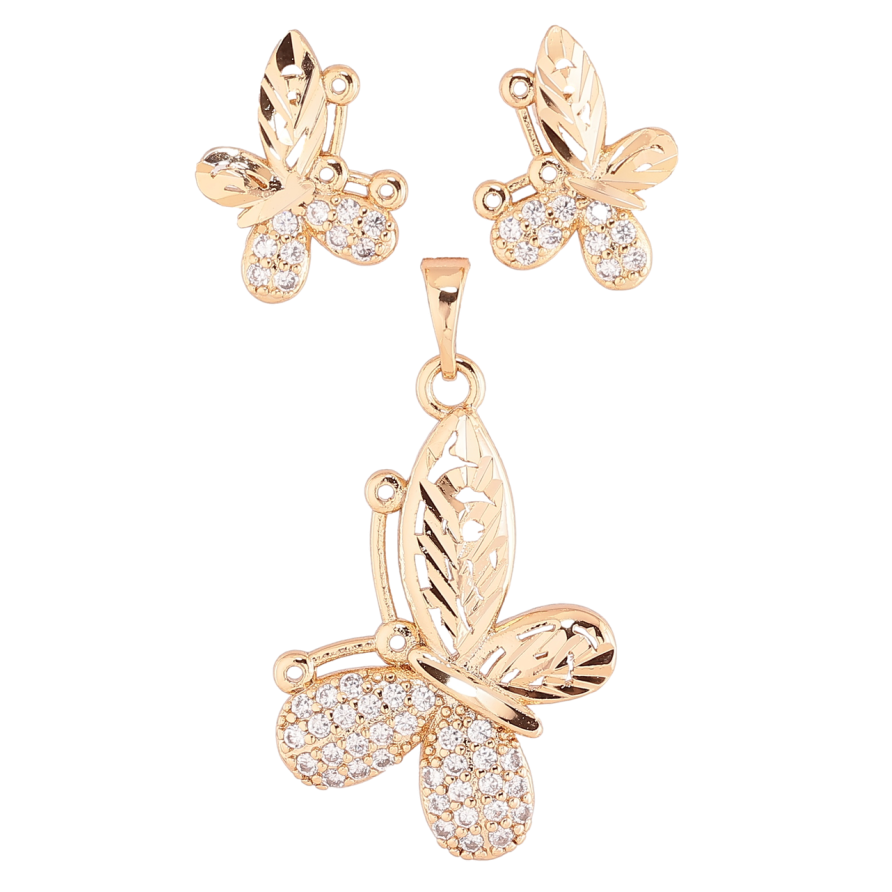 Набор Xuping Позолота 18K Серьги Кулон Бабочки с цирконием фото №1