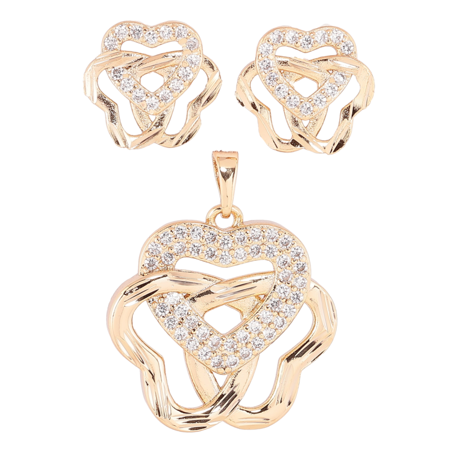Набор Xuping Позолота 18K Серьги Кулон Цветочки-сердечки с цирконием фото №1