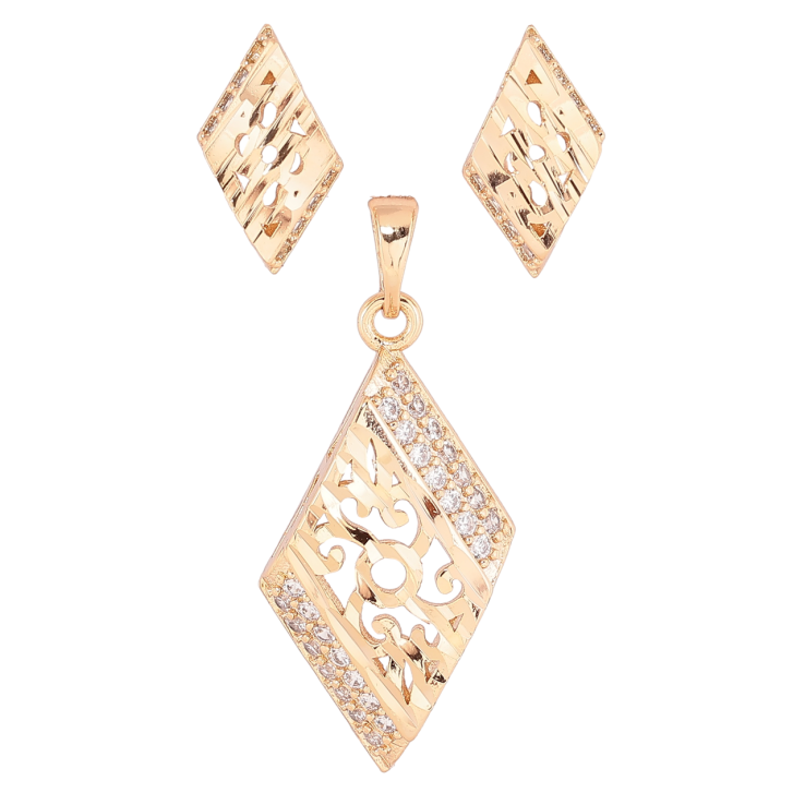 Набор Xuping Позолота 18K Серьги Кулон Резные ромбы с цирконием фото №16