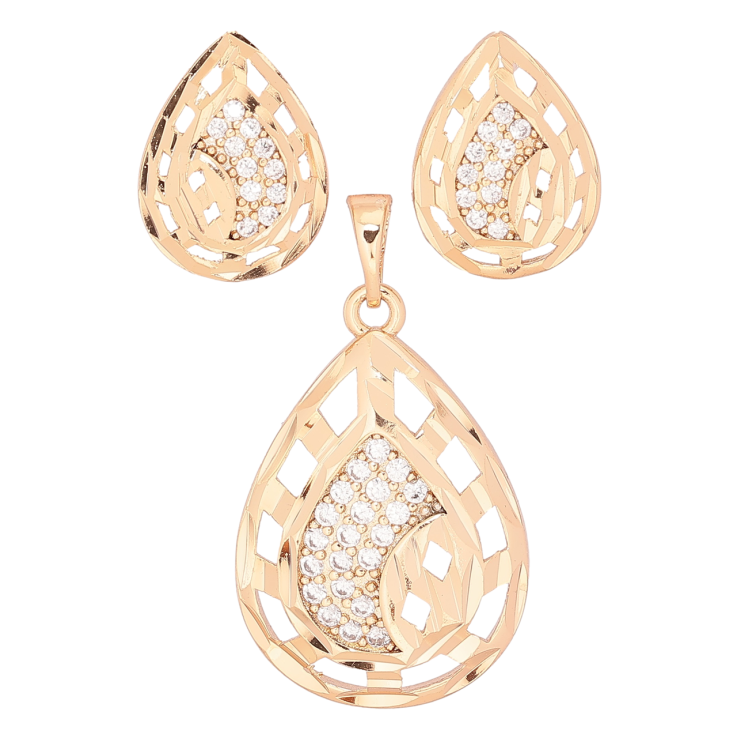 Набор Xuping Позолота 18K Серьги Кулон Резные капельки с цирконием фото №17