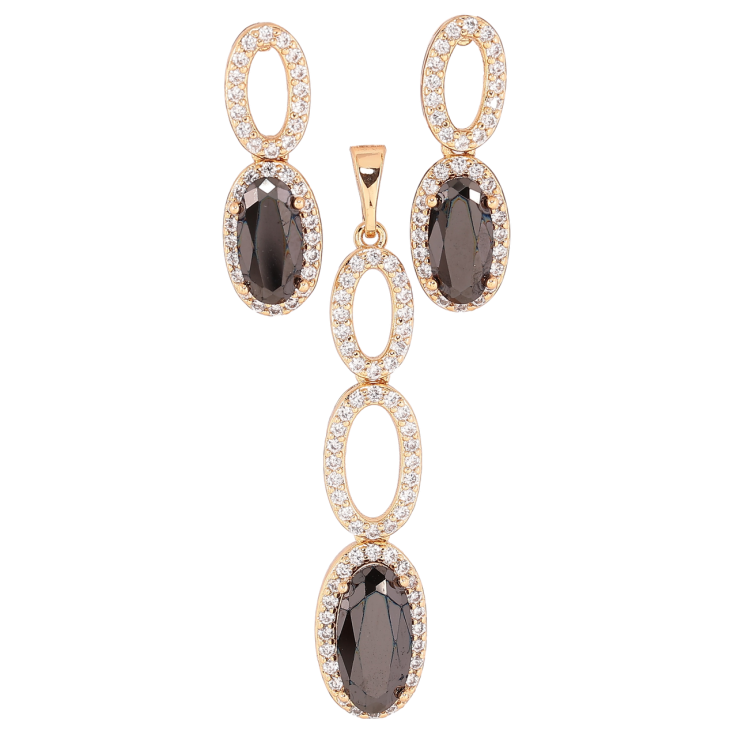 Набор Xuping Позолота 18K Серьги Кулон Изящные подвески с цирконием и черными фианитами фото №19