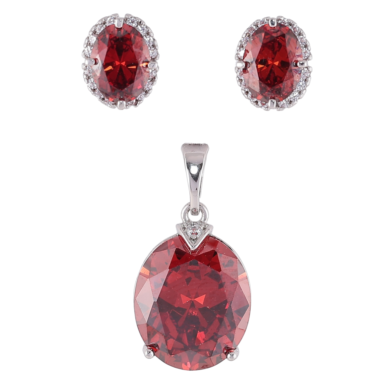 Набір Xuping Родій Сережки Кулон «Червоні фіаніти з цирконієм» фото №1