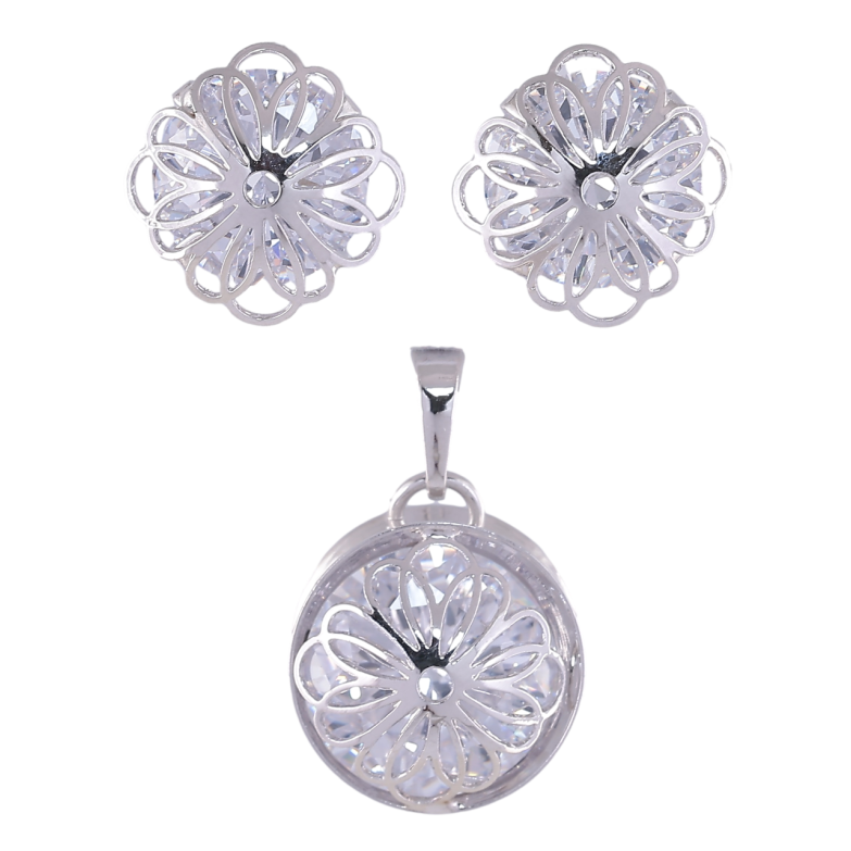 Набор Xuping Родий Серьги Кулон Кристаллы с цветочными накладками фото №2 Набор Xuping Родий Серьги Кулон Кристаллы с цветочными накладками фото №2