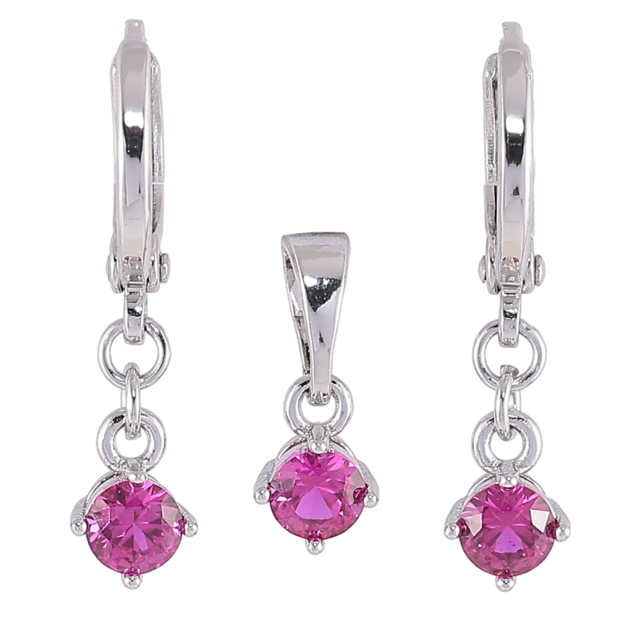 Набор Xuping Родий Серьги Кулон Малиновые фианиты ø 4мм фото №1 Набор Xuping Родий Серьги Кулон Малиновые фианиты ø 4мм фото №1