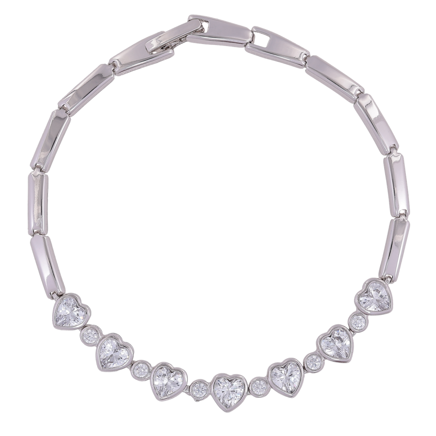 Браслет Xuping Родий Кристальные сердечки размер 19.5см х 3мм фото №1