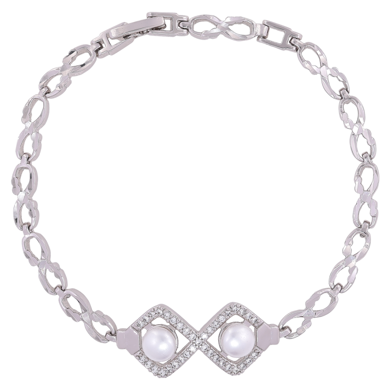 Браслет Xuping Родій «Ромбовий візерунок з цирконієм і перлинами» розмір 19см х 4мм фото №1 Браслет Xuping Родій «Ромбовий візерунок з цирконієм і перлинами» розмір 19см х 4мм фото №1