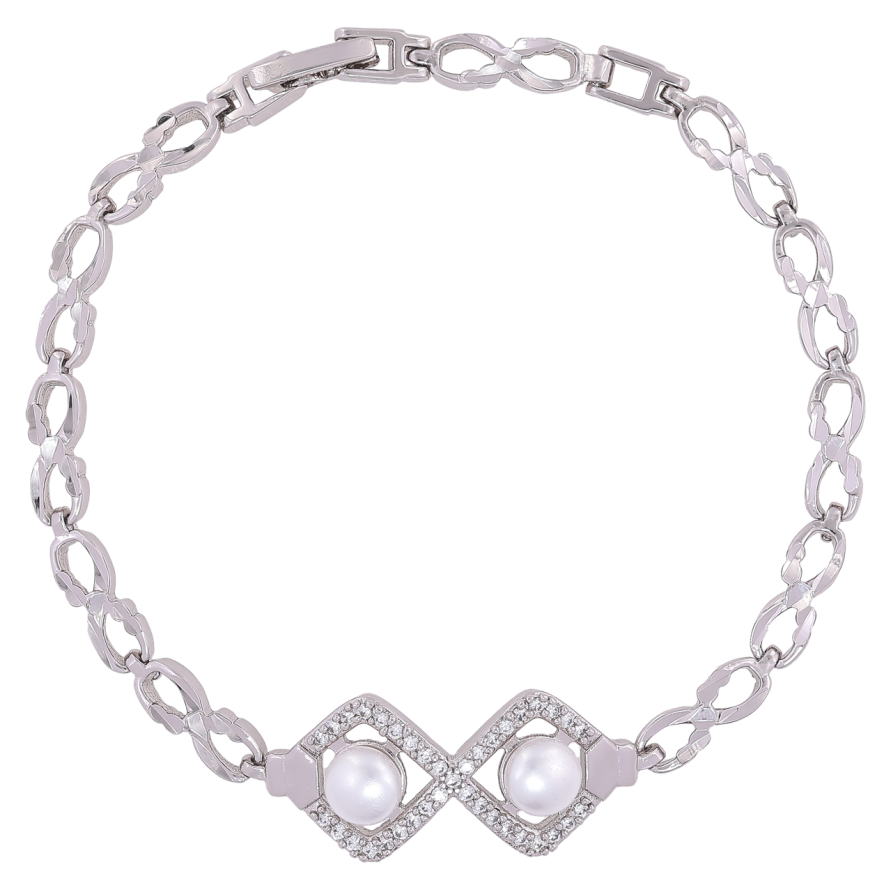 Браслет Xuping Родій «Ромбовий візерунок з цирконієм і перлинами» розмір 19см х 4мм фото №1