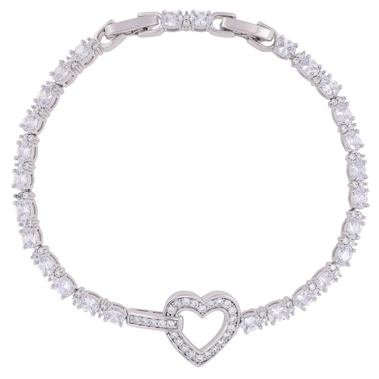 Браслет Xuping Родий Кристальная дорожка с сердечком размер с доп. замком 17,19см х 3мм фото №1