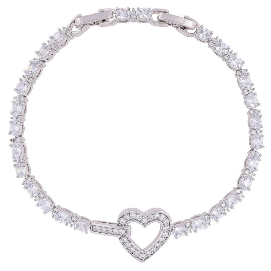 Браслет Xuping Родий Кристальная дорожка с сердечком размер с доп. замком 17,19см х 3мм фото №1