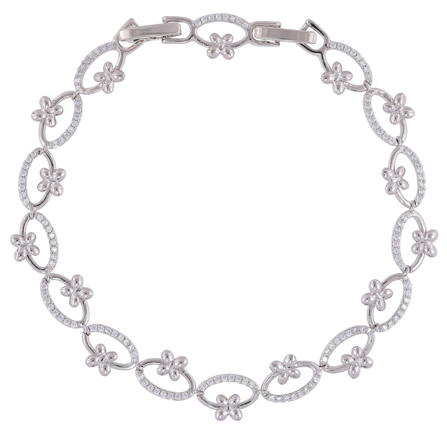 Браслет Xuping Родий Цветочный узор с цирконием размер с доп. замком 17.5,19.5см х 8мм фото №1