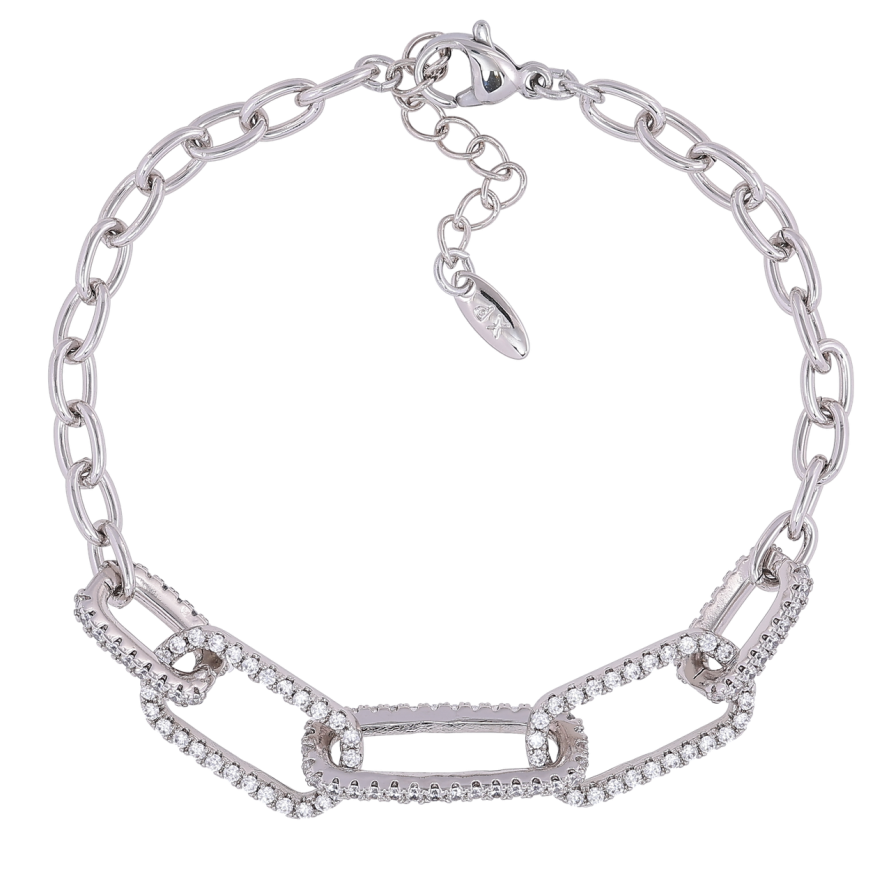 Браслет Xuping Родий Цепочка, звенья с цирконием размер с доп. цепочкой 17-20см х 4мм фото №1