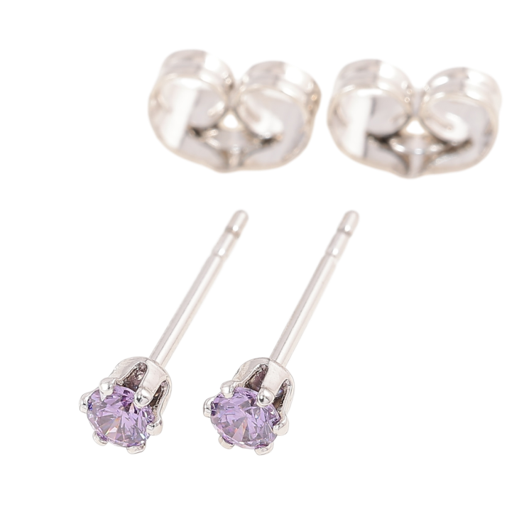 Серьги Xuping Родий пусеты Сиреневые фианиты в 6-ти крапановой оправе ø 3мм фото №8