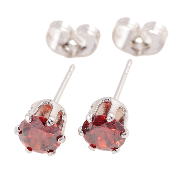 Серьги Xuping Родий пусеты Красные фианиты в 6-ти крапановой оправе ø 6мм фото №3