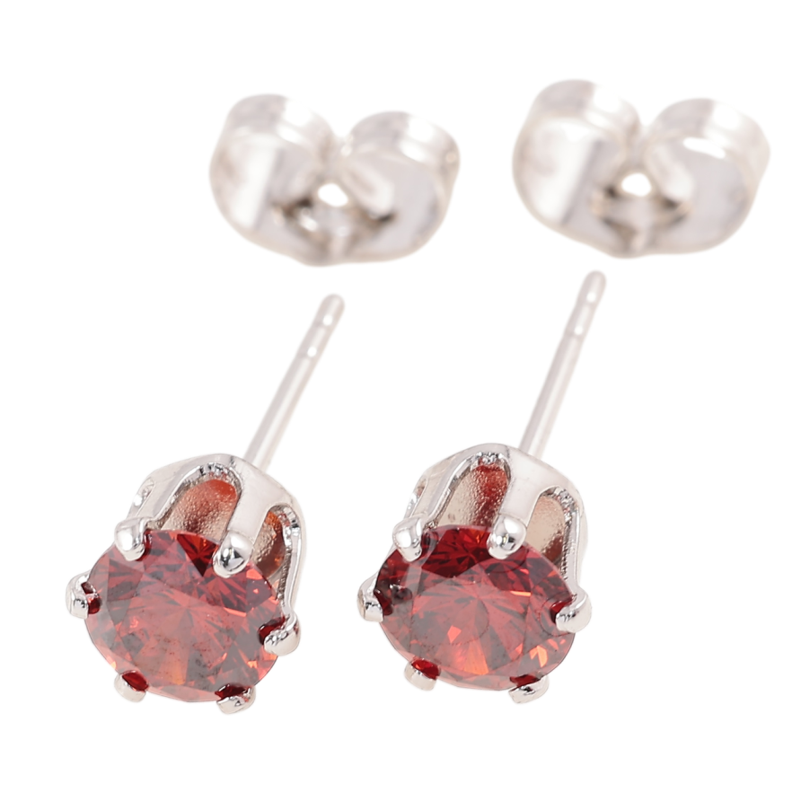 Серьги Xuping Родий пусеты Красные фианиты в 6-ти крапановой оправе ø 6мм фото №1