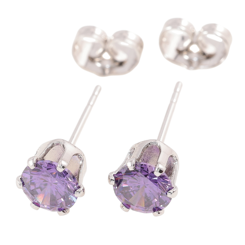 Серьги Xuping Родий пусеты Сиреневые фианиты в 6-ти крапановой оправе ø 6мм фото №2