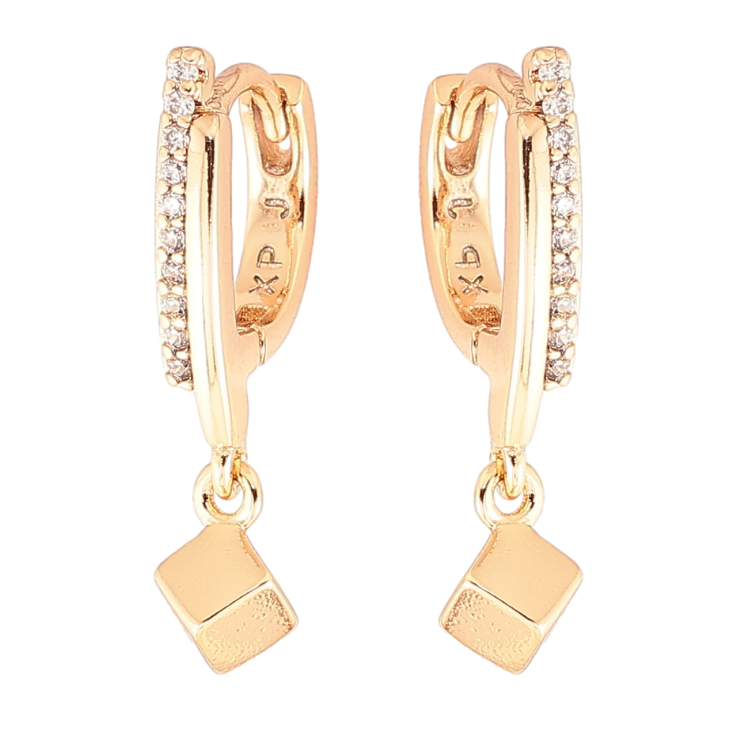 Серьги Xuping Позолота 18K подвески на колечках Кубики с дорожками циркония фото №15