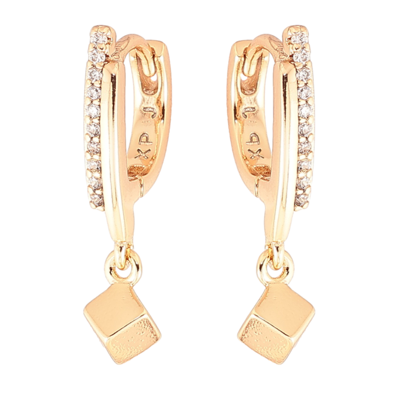 Серьги Xuping Позолота 18K подвески на колечках Кубики с дорожками циркония фото №1