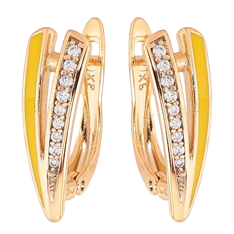 Серьги Xuping Позолота 18K английский замок Дорожка циркония и желтой эмали фото №1