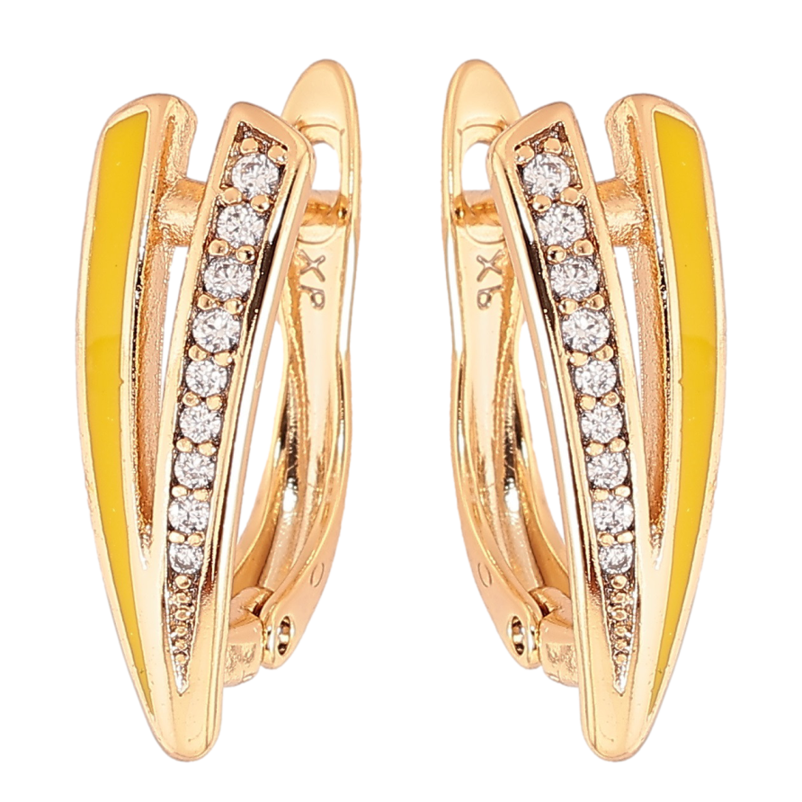 Серьги Xuping Позолота 18K английский замок Дорожка циркония и желтой эмали фото №1