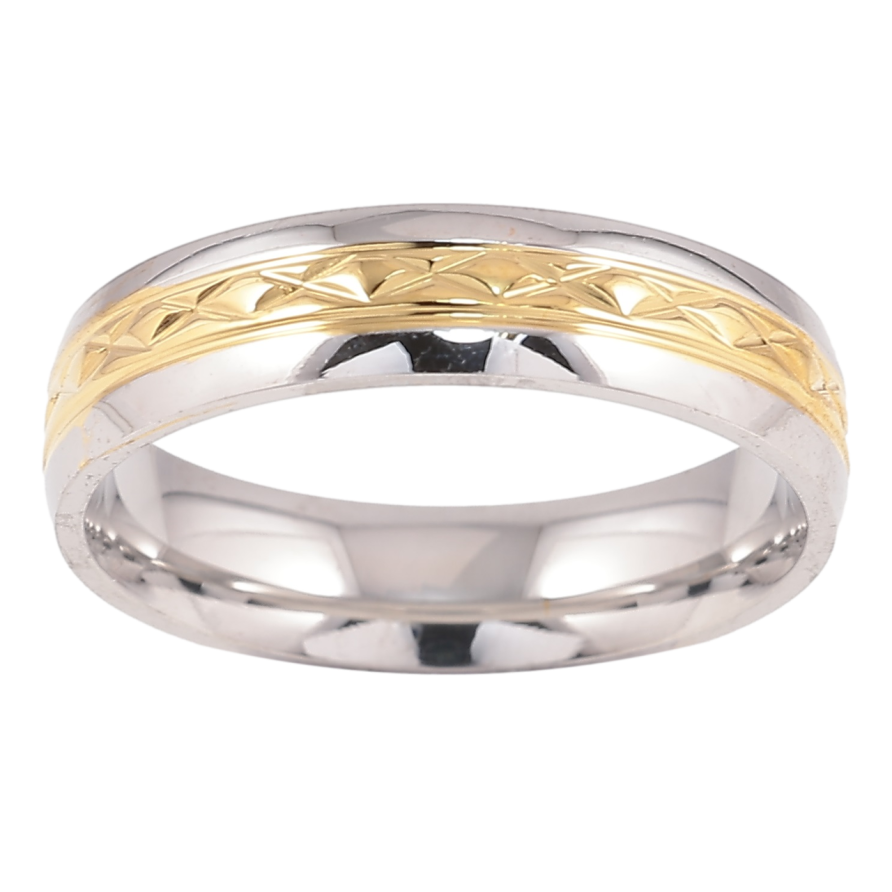 Каблучка Xuping TTM Stainless Steel Колір 14К + Родій «Візерунок насічками, шир. 5мм» фото №1