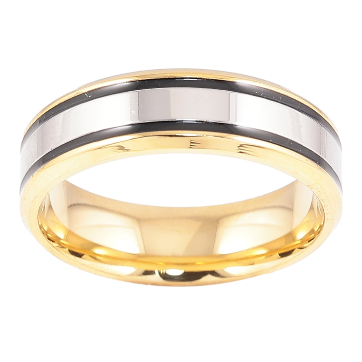 Каблучка Xuping TTM Stainless Steel Колір 14К + Родій «Смуги чорною емаллю, шир. 6мм» фото №19