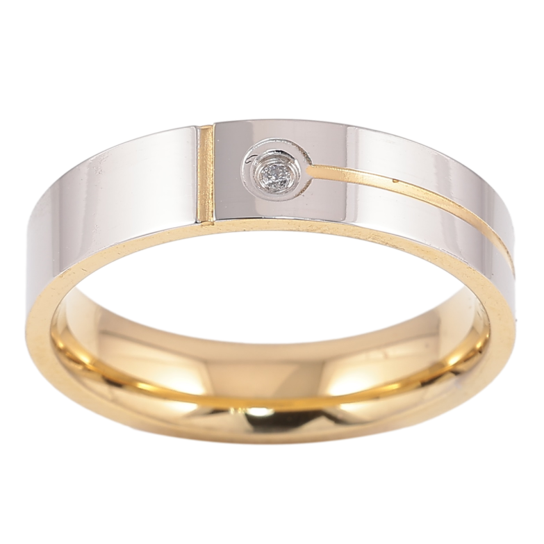 Каблучка Xuping TTM Stainless Steel Колір 14К + Родій «Візерунок з цирконієм, шир. 5мм» фото №1