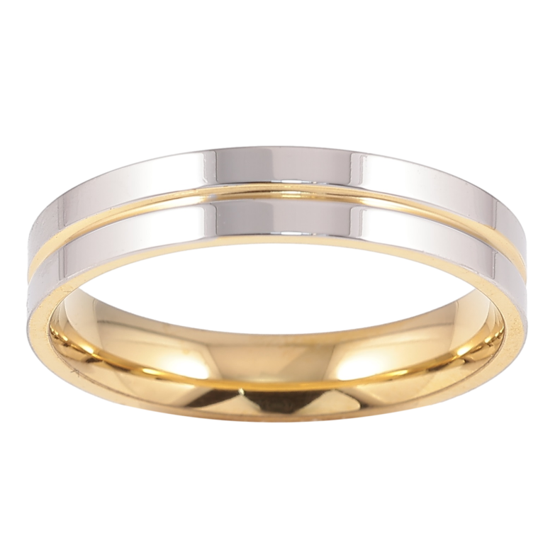 Каблучка Xuping TTM Stainless Steel Колір 14К + Родій «Візерунок зі смугою, шир. 4мм» фото №1