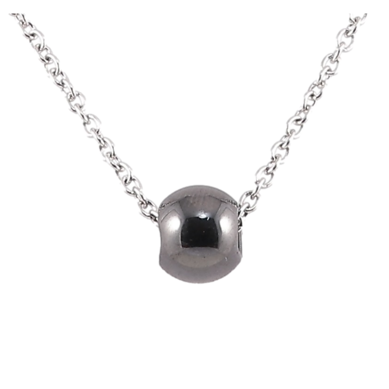 Подвеска на цепочке Xuping ТТМ Stainless Steel цвет Родий Черная керам. бусина, ø 8мм дл. 43-47см х 1мм фото №1