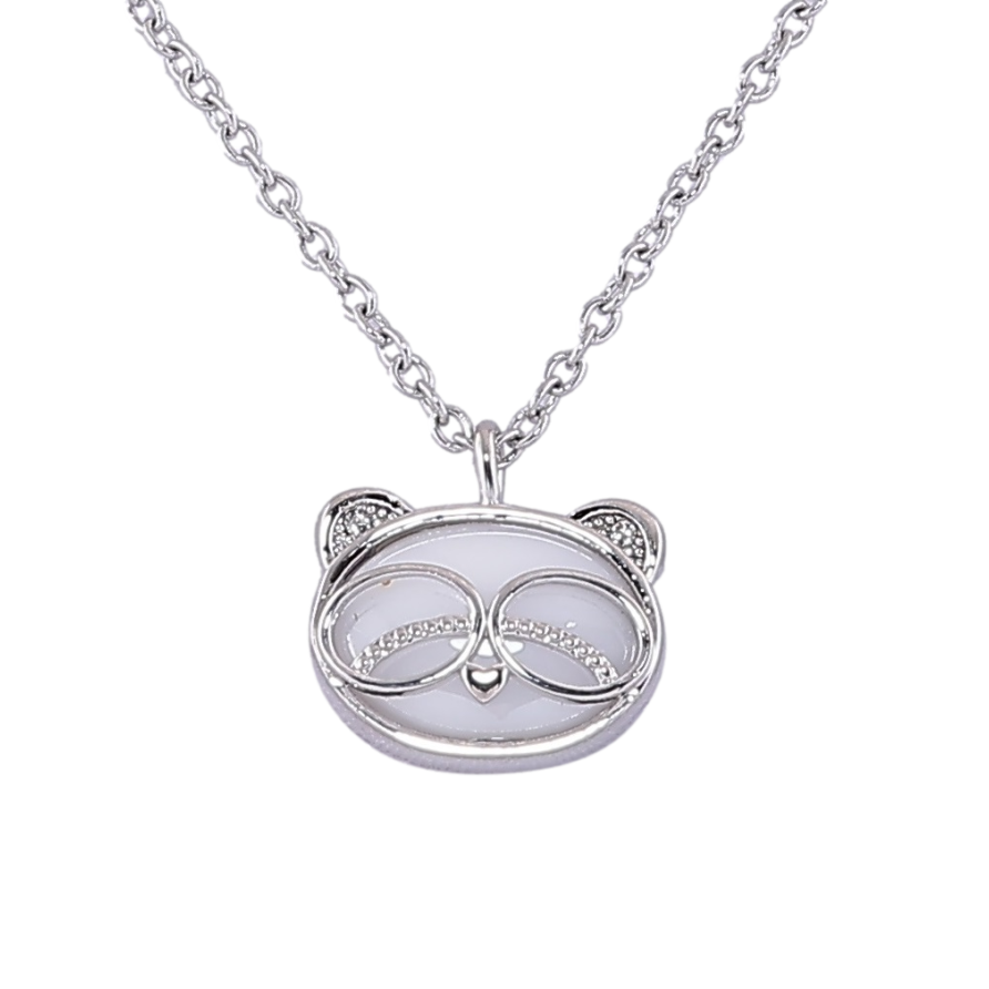 Підвіска на ланцюжку Xuping ТТМ Stainless Steel колір Родій Панда з білою керамікою» дл. 43-47см х 1.5мм фото №1