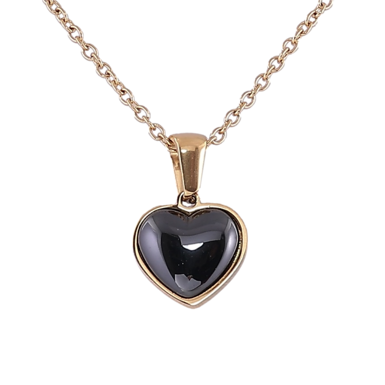 Подвеска на цепочке Xuping ТТМ Stainless Steel цвет 14К Черное керамическое сердечко дл. 44-48см х 2мм фото №1