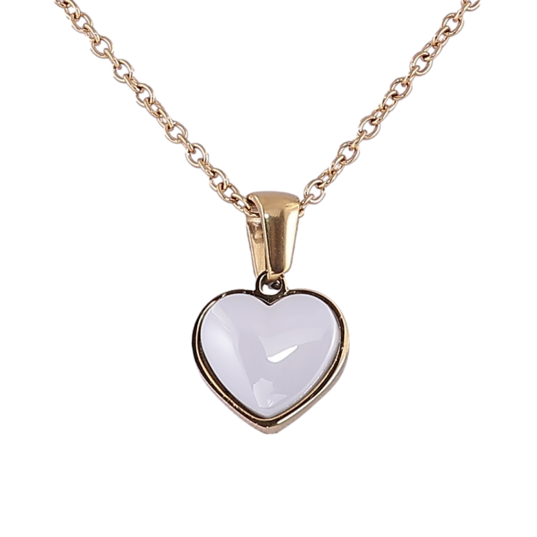 Подвеска на цепочке Xuping ТТМ Stainless Steel цвет 14К Белое керамическое сердечко дл. 44-48см х 2мм фото №4