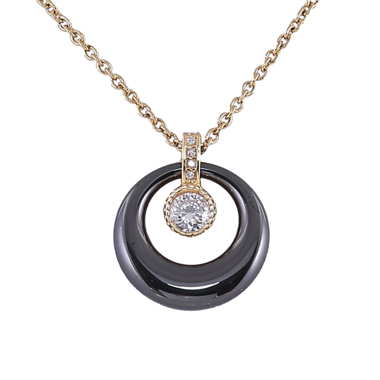 Подвеска на цепочке Xuping ТТМ Stainless Steel цвет 14К Черное керамическое колечко дл. 43-48см х 1.5мм фото №3