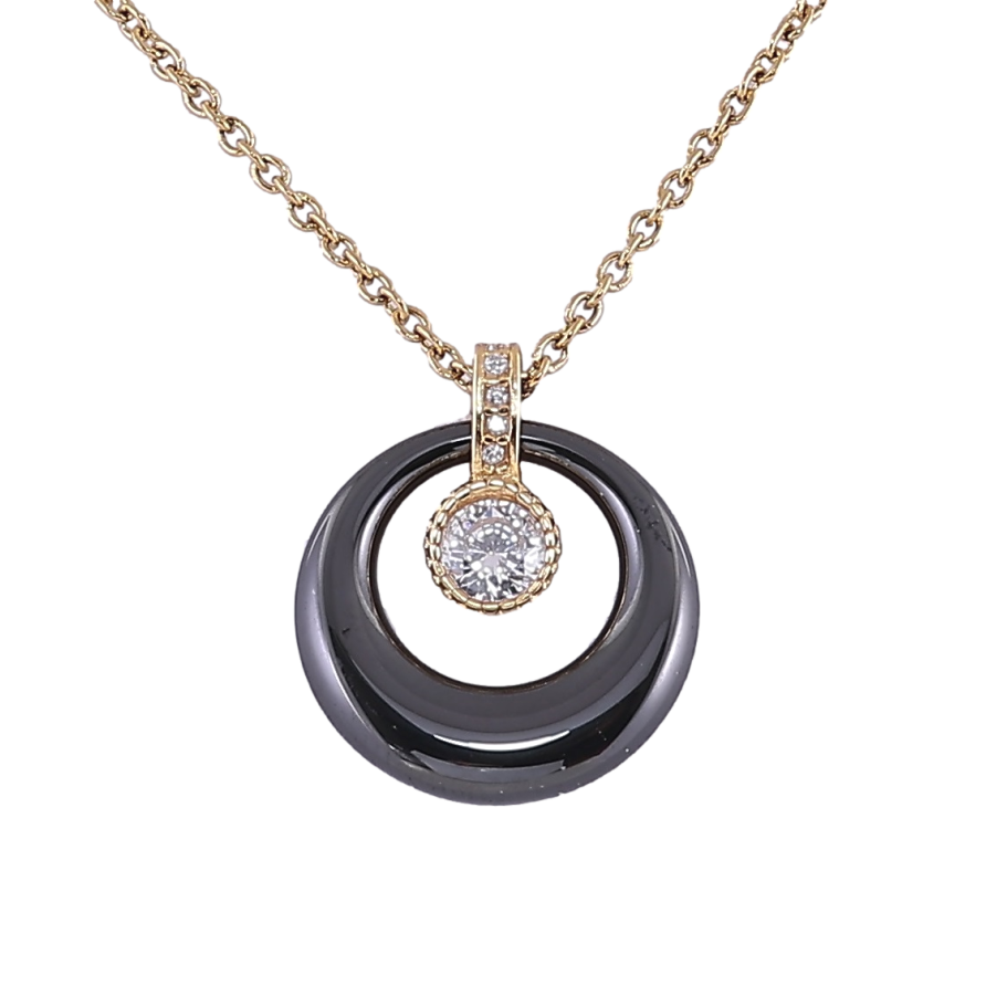 Подвеска на цепочке Xuping ТТМ Stainless Steel цвет 14К Черное керамическое колечко дл. 43-48см х 1.5мм фото №1
