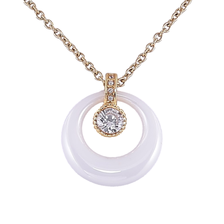 Підвіска на ланцюжку Xuping ТТМ Stainless Steel колір 14К «Біле керамічне колечко» дл. 42-47см х 1.5мм фото №1 Підвіска на ланцюжку Xuping ТТМ Stainless Steel колір 14К «Біле керамічне колечко» дл. 42-47см х 1.5мм фото №1