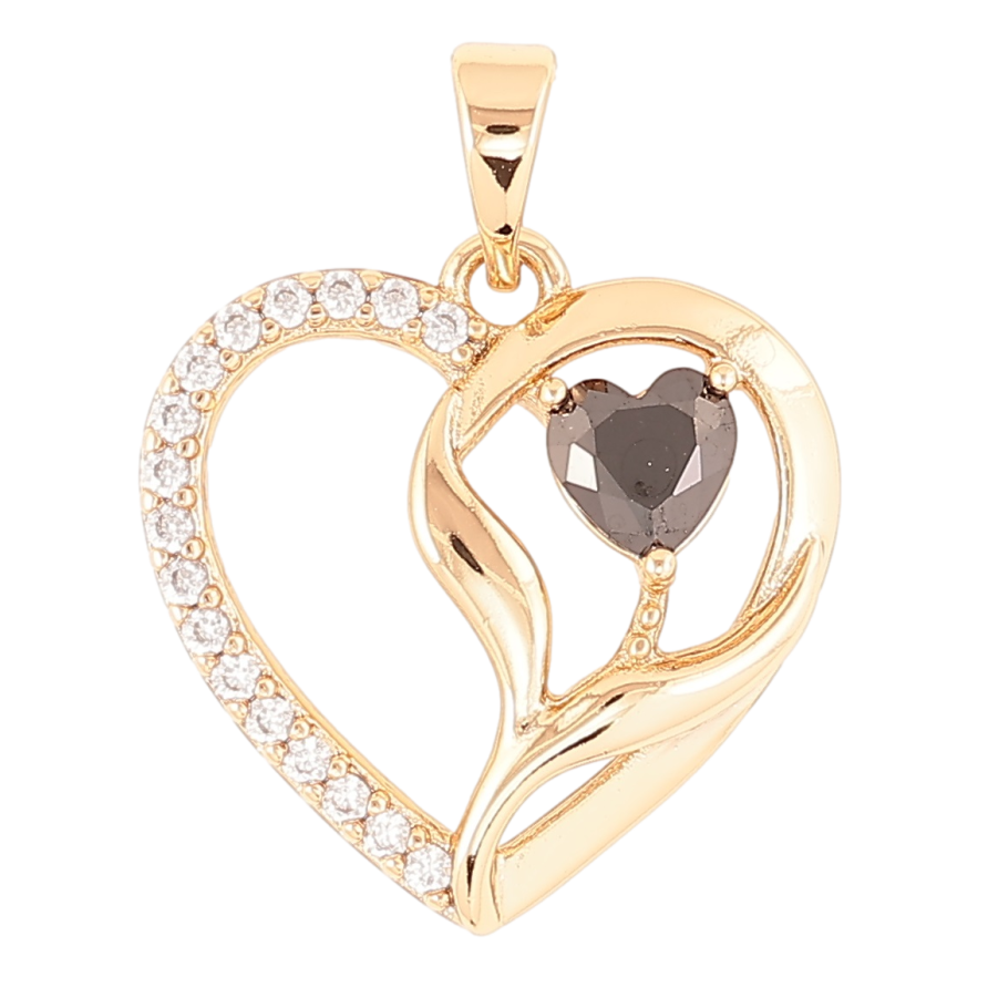Кулон Xuping Позолота 18K «Серце з цирконієм і чорним фіанітом» для ланцюжка до 5мм фото №1