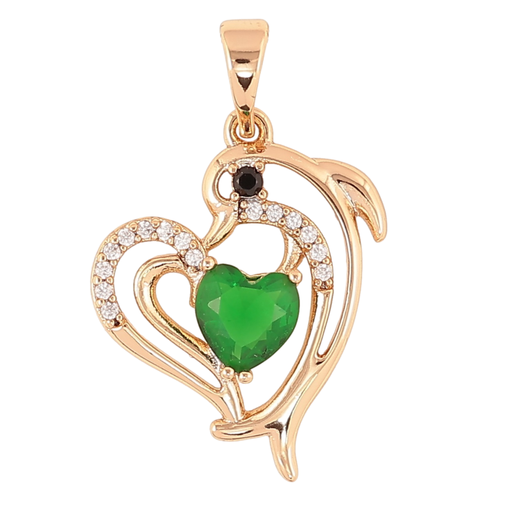 Кулон Xuping Позолота 18K «Сердечко з дельфіном і зеленим фіанітом» для ланцюжка до 5мм фото №25