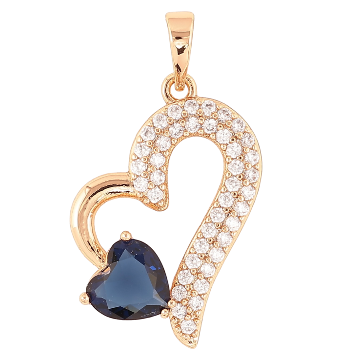 Кулон Xuping Позолота 18K «Сердечко з інкрустацією цирконієм і синім фіанітом» для ланцюжка до 6мм фото №3