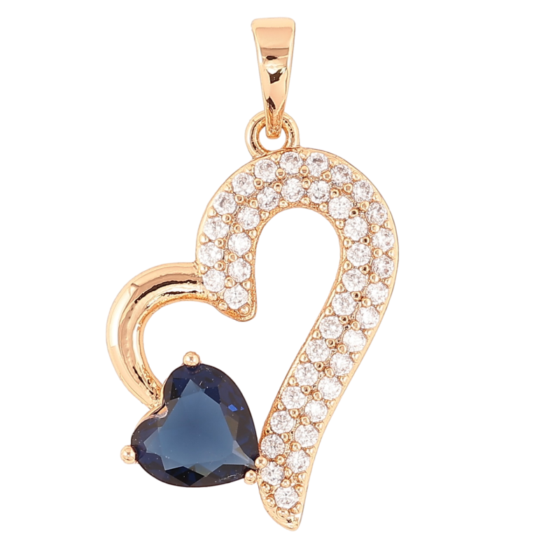 Кулон Xuping Позолота 18K Сердечко с инкрустацией цирконием и синим фианитом для цепочки до 6мм фото №1