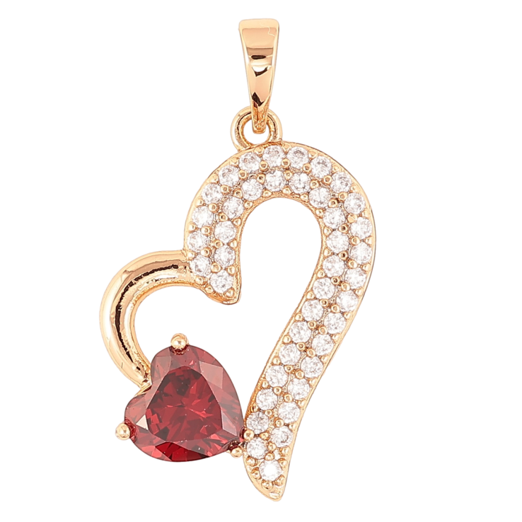 Кулон Xuping Позолота 18K Сердечко с инкрустацией цирконием и красным фианитом для цепочки до 6мм фото №8
