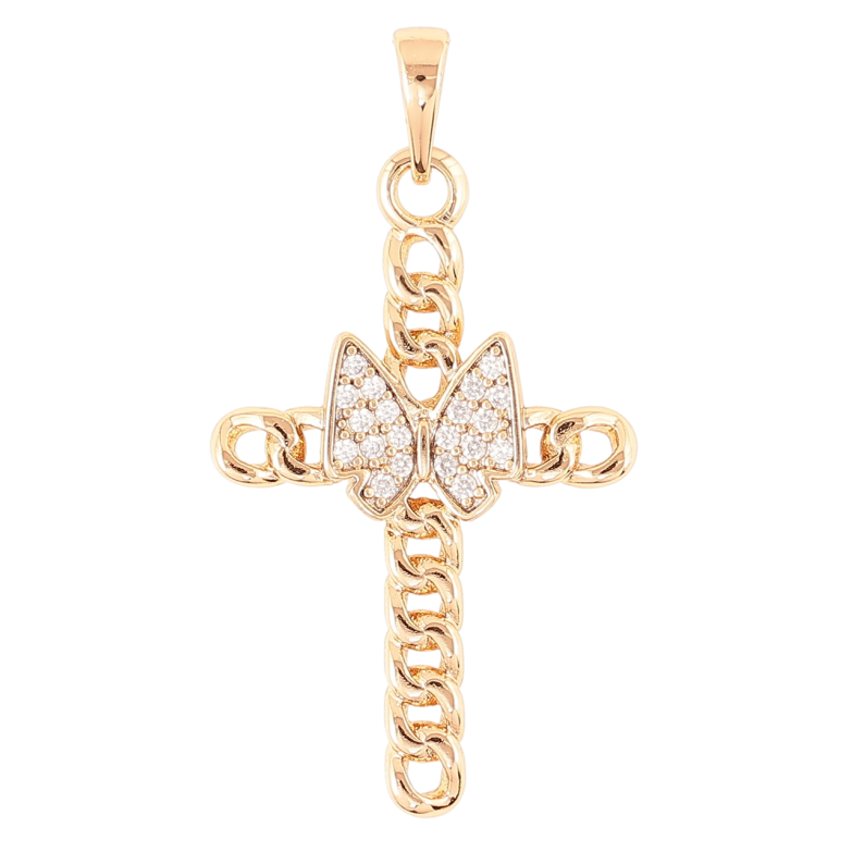 Кулон Xuping Позолота 18K Хрест візерунок ланцюжок з метеликом» для ланцюжка до 6мм фото №1 Кулон Xuping Позолота 18K Хрест візерунок ланцюжок з метеликом» для ланцюжка до 6мм фото №1