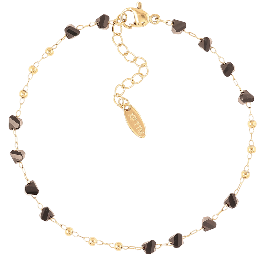 Браслет Xuping ТТМ Stainless Steel цвет 14K Цепочка с черными бусинами с доп.цепочкой 19-22.5см х 1мм фото №1