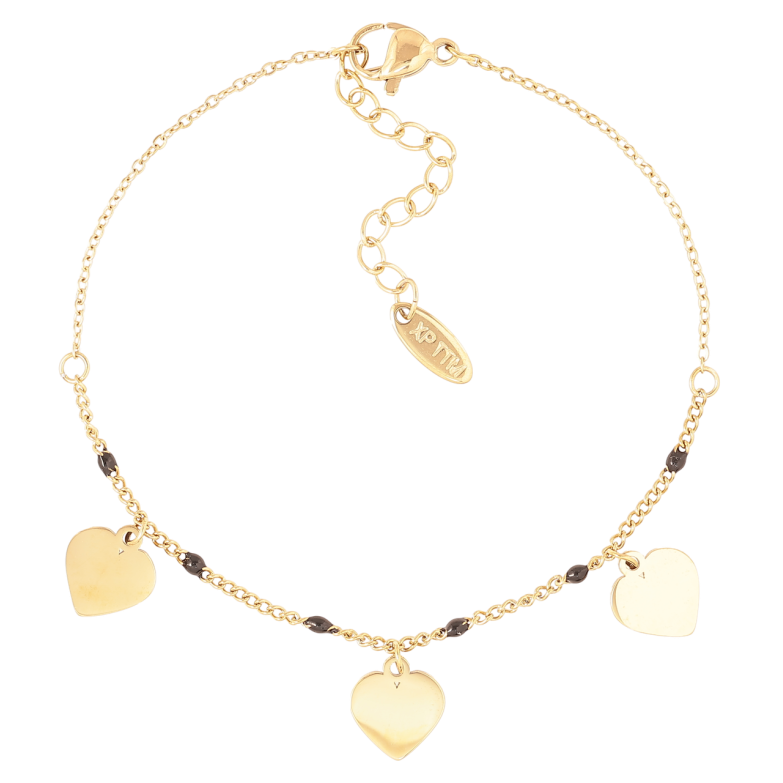 Браслет Xuping ТТМ Stainless Steel цвет 14K Цепочка с подвесками сердечками с доп.цепочкой 18-21.5см х 1мм фото №1