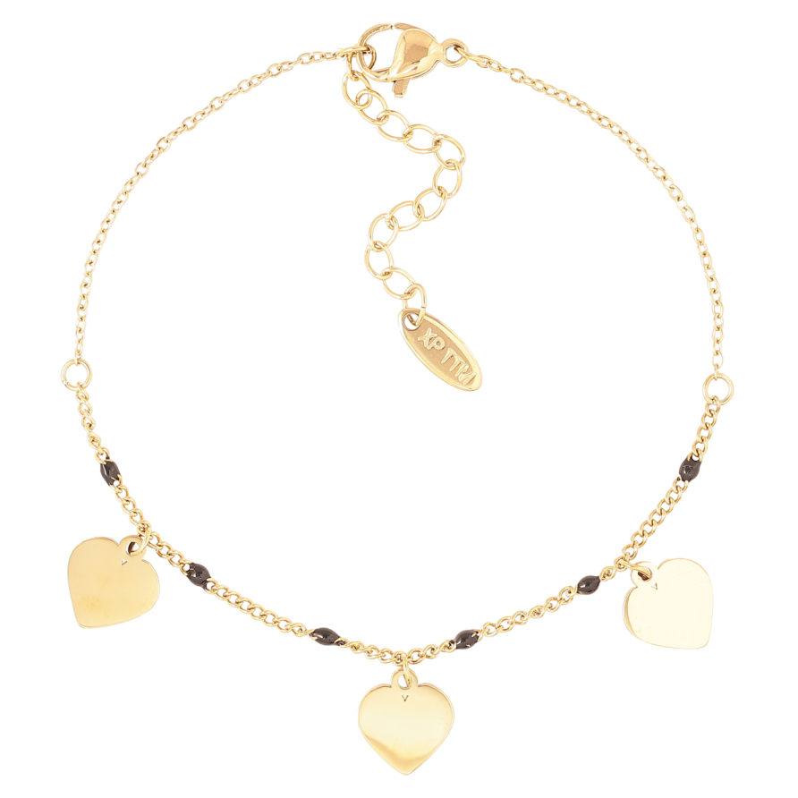 Браслет Xuping ТТМ Stainless Steel цвет 14K Цепочка с подвесками сердечками с доп.цепочкой 18-21.5см х 1мм фото №1