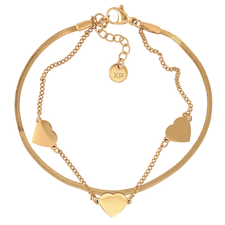 Браслет Xuping ТТМ Stainless Steel цвет 14K Двойная цепочка с сердечками с доп.цепочкой 17.5-20см х 2мм фото №10