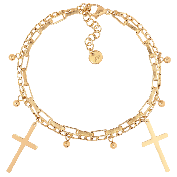 Браслет Xuping ТТМ Stainless Steel цвет 14K Две цепочки с подвесками Крестики с доп.цепочкой 18.5-21см х 3мм фото №20