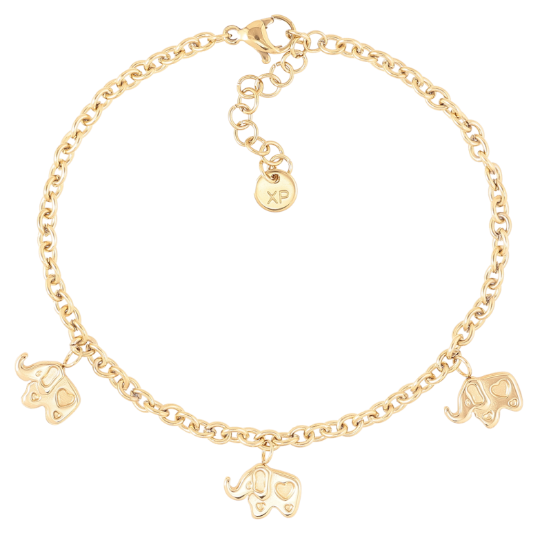 Браслет Xuping ТТМ Stainless Steel цвет 14K Цепочка с подвесками слоны с доп.цепочкой 19-22см х 3мм фото №1